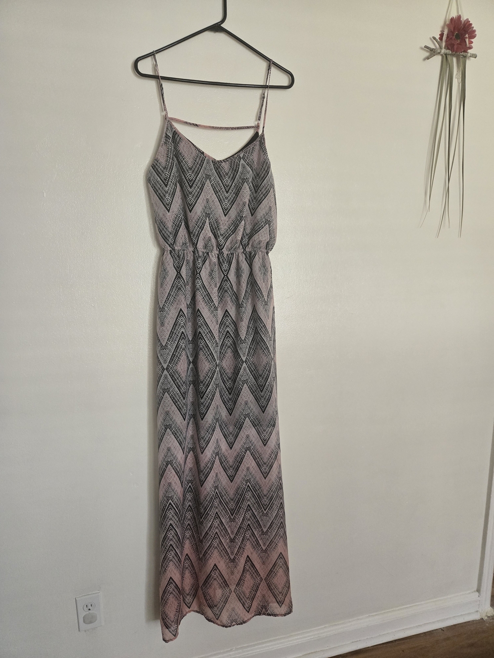 Boho Chevron Pink Maxi Dress with Spaghetti Straps Women's Dresses Sz XL - Picture 3 of 11